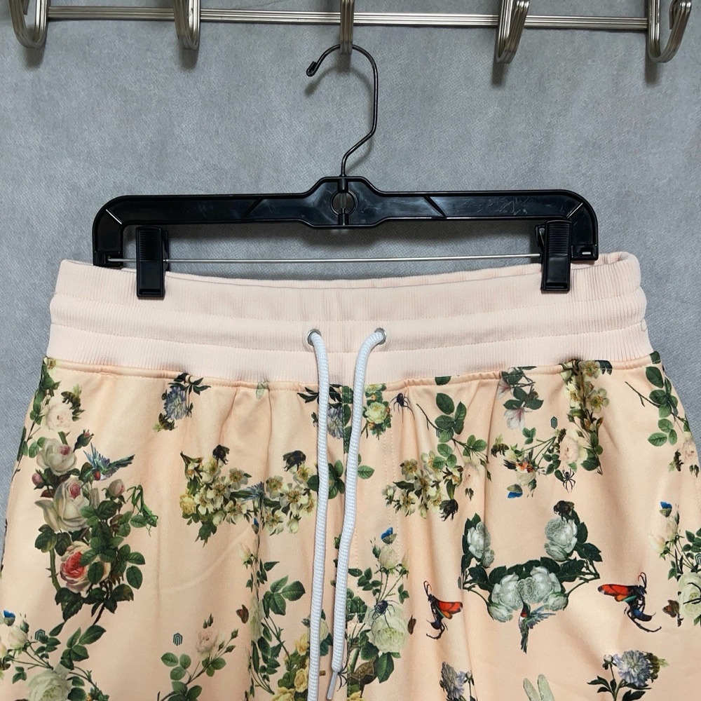 Akoo Shorts Men XL Peach Beige Terry Floral Sweat Active Hawaiian Street Hip Hop